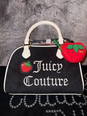 Juicy Couture Black and White Satchel with Strawberry Charm